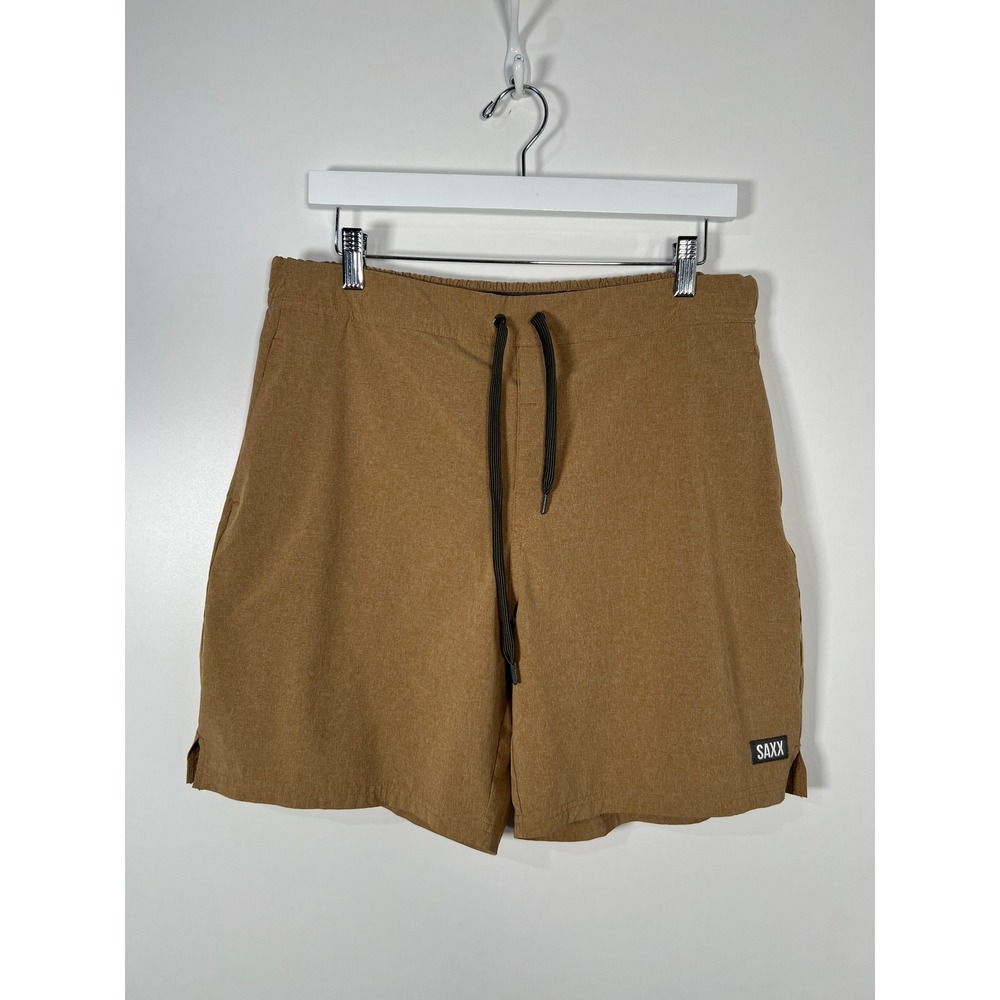 SAXX Sport 2 Life 2N1 Shorts Tan Brown Ballpark Pouch Athletic Mens Large 7"